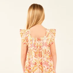 Robe à manches courtes volantées imprimée fantaisie pour fille