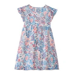 Robe manches courtes volanté et imprimé rose pour fille