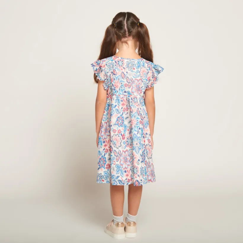 Robe manches courtes volantée et imprimé pour fille