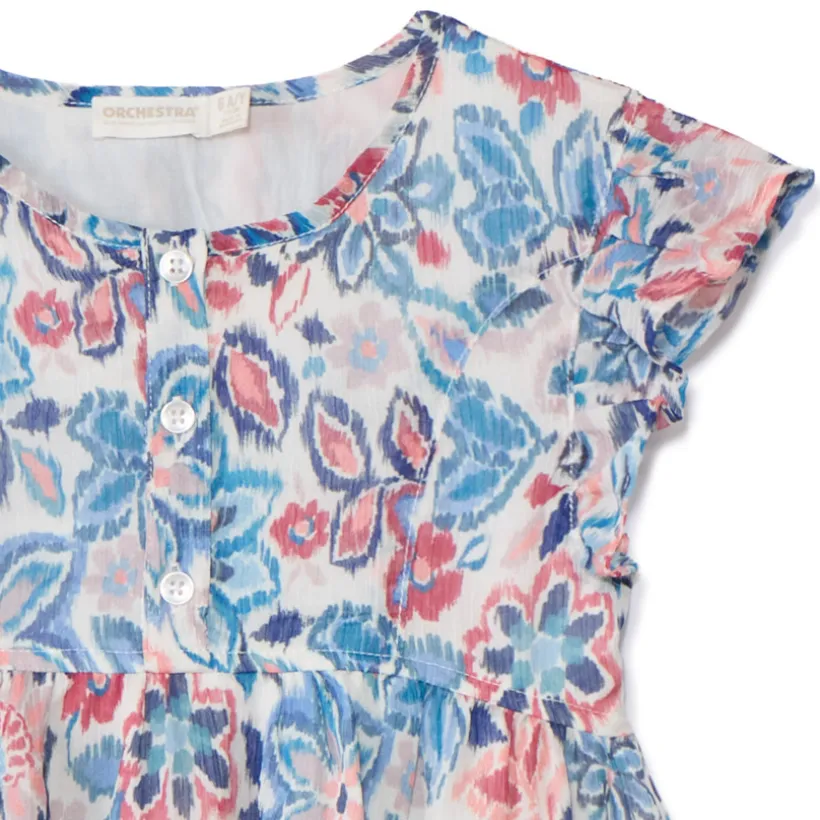 Robe manches courtes volantée et imprimé pour fille