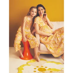 Robe manches courtes volantée imprimé rétro pour femme