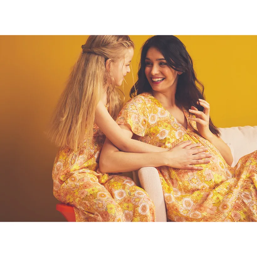 Robe manches courtes volantée imprimé rétro pour femme