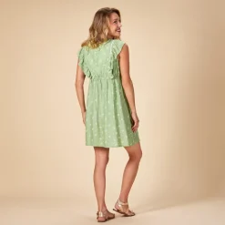Robe manches courtes volantées imprimé cachemire pour femme