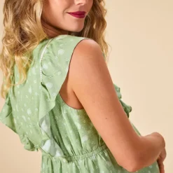 Robe manches courtes volantées imprimé cachemire pour femme