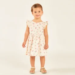 Robe manches courtes volantées imprimé fantaisie pour bébé fille