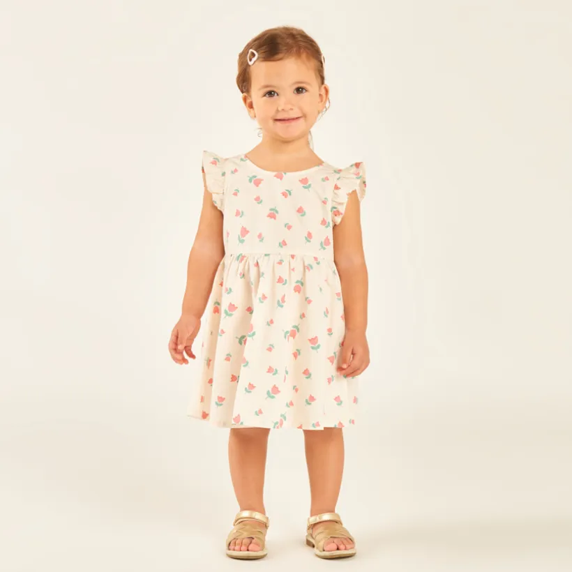 Robe manches courtes volantées imprimé fantaisie pour bébé fille