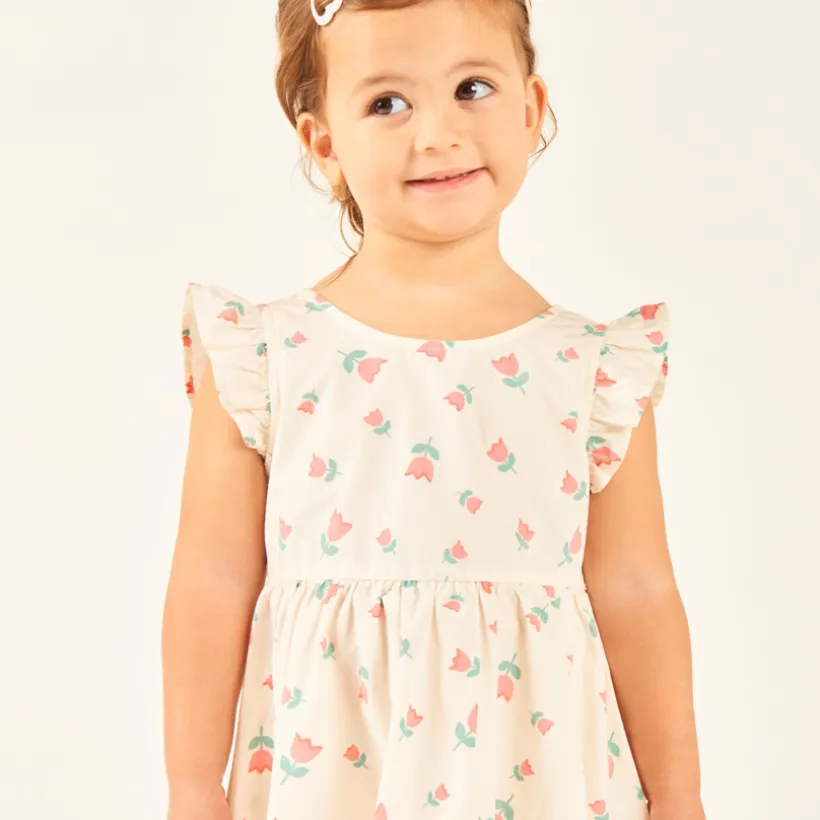 Robe manches courtes volantées imprimé fantaisie pour bébé fille