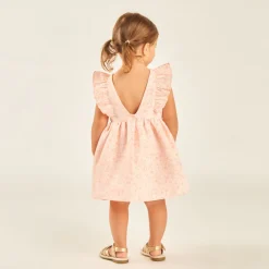 Robe manches courtes volantée à motifs fleuris en jacquard pour bébé fille