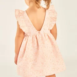 Robe manches courtes volantée à motifs fleuris en jacquard pour bébé fille