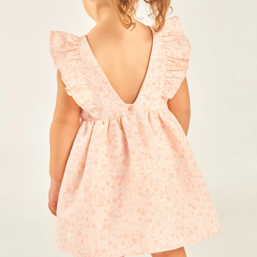 Robe manches courtes volantée à motifs fleuris en jacquard pour bébé fille