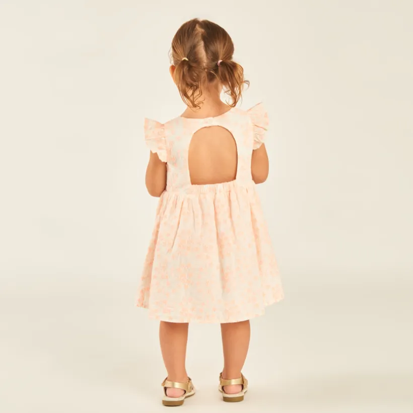 Robe manches courtes volantée en broderie anglaise fleurie pour bébé fille