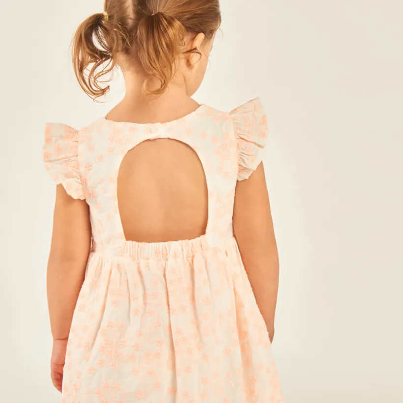 Robe manches courtes volantée en broderie anglaise fleurie pour bébé fille