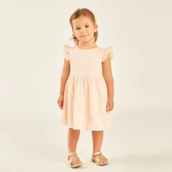 Robe manches courtes volantée en broderie anglaise fleurie pour bébé fille