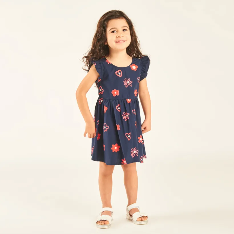 Robe manches courtes volantées imprimé fantaisie pour bébé fille