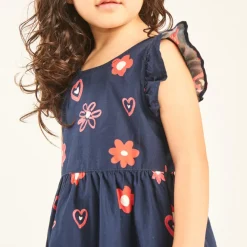 Robe manches courtes volantées imprimé fantaisie pour bébé fille