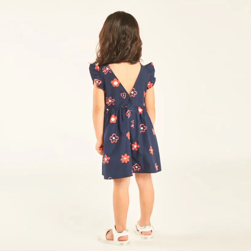 Robe manches courtes volantées imprimé fantaisie pour bébé fille