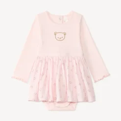 Robe manches longues bébé fille effet 2 en 1 avec body intégré
