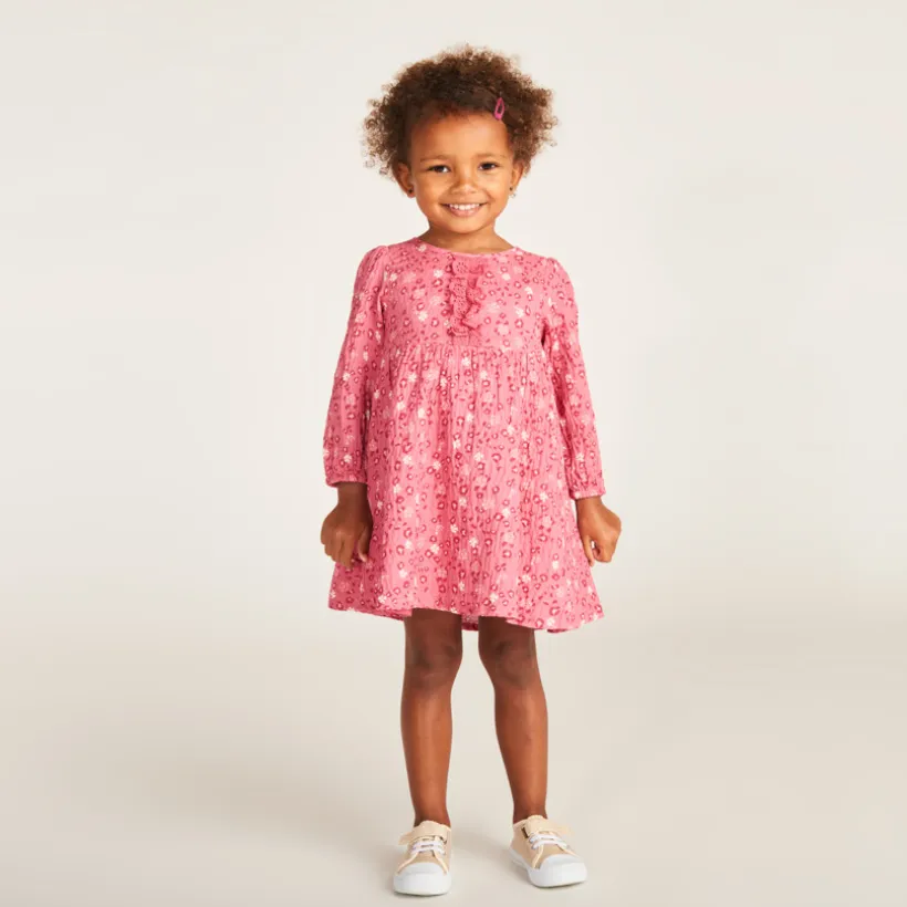 Robe manches longues blousée imprimée fleurie pour bébé fille