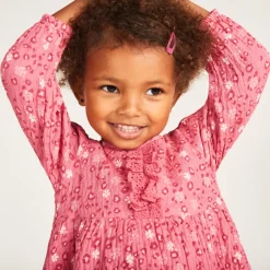 Robe manches longues blousée imprimée fleurie pour bébé fille
