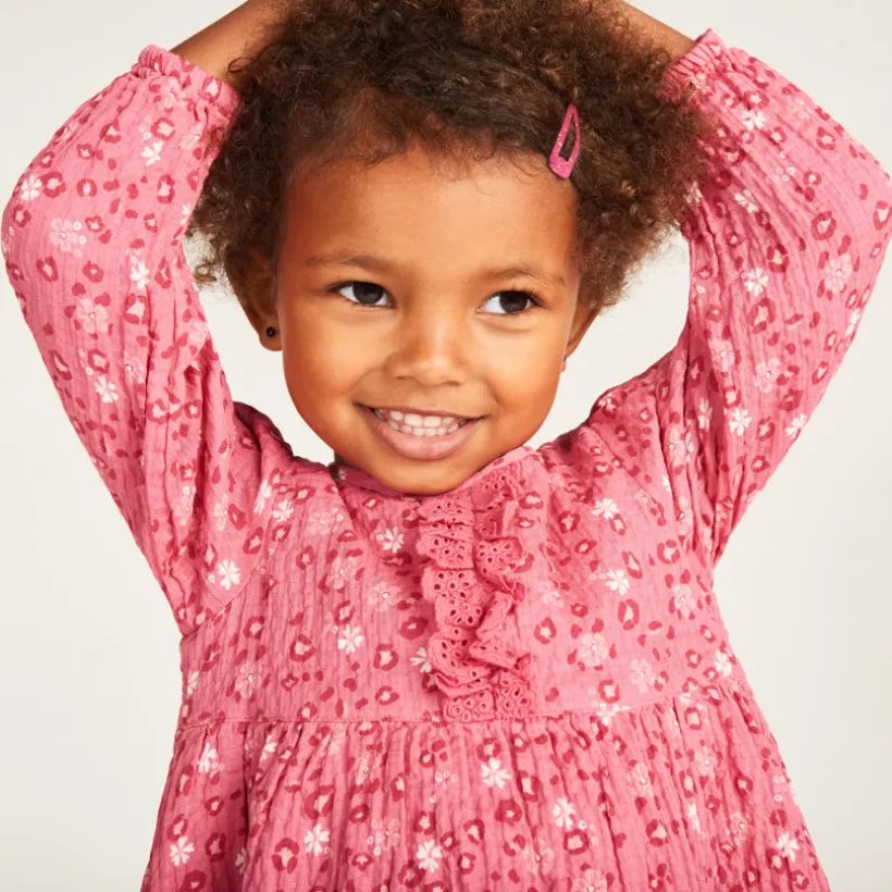 Robe manches longues blousée imprimée fleurie pour bébé fille