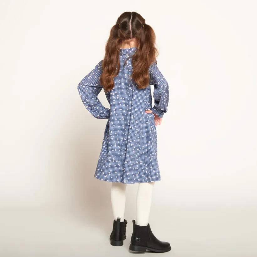 Robe manches longues à carreaux imprimé fleurs pour fille