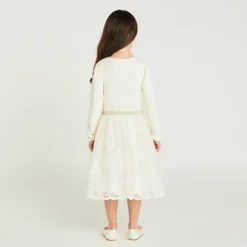 Robe manches longues effet 2 en 1 en tulle brodé pour fille