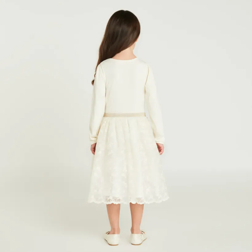 Robe manches longues effet 2 en 1 en tulle brodé pour fille