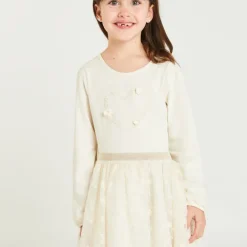 Robe manches longues effet 2 en 1 en tulle brodé pour fille