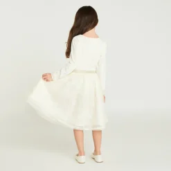 Robe manches longues effet 2 en 1 en tulle brodé pour fille