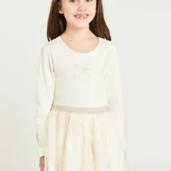 Robe manches longues effet 2 en 1 en tulle brodé pour fille