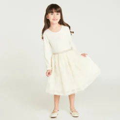Robe manches longues effet 2 en 1 en tulle brodé pour fille