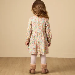 Robe manches longues en double gaze imprimé fleurs pour bébé fille