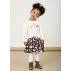 Robe manches longues 2 en 1 en molleton quilté imprimé fleuri pour bébé fille