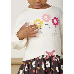 Robe manches longues 2 en 1 en molleton quilté imprimé fleuri pour bébé fille