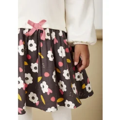 Robe manches longues 2 en 1 en molleton quilté imprimé fleuri pour bébé fille
