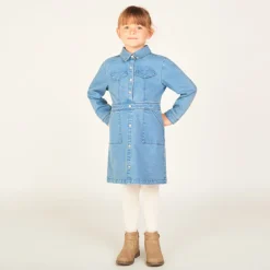 Robe manches longues en jean esprit worker pour fille
