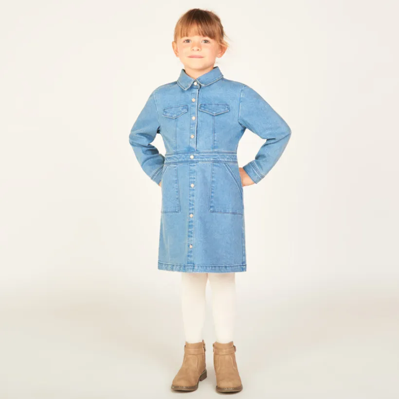 Robe manches longues en jean esprit worker pour fille
