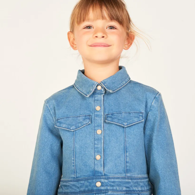 Robe manches longues en jean esprit worker pour fille