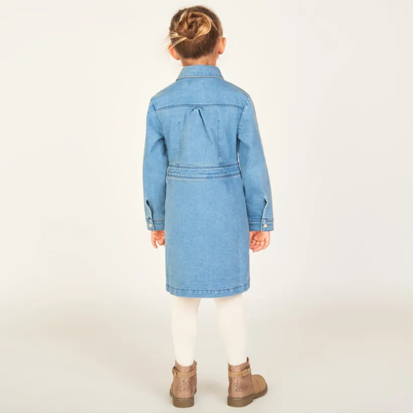 Robe manches longues en jean esprit worker pour fille