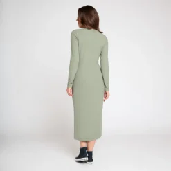 Robe manches longues en maille côtelée uni pour femme