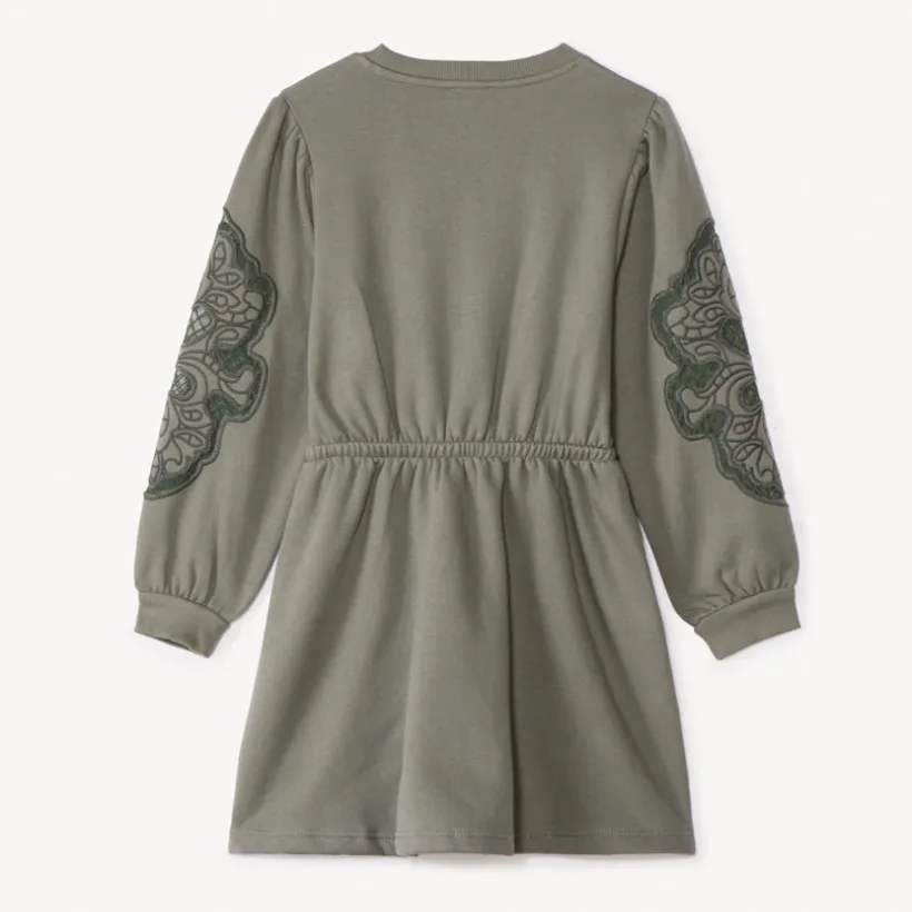 Robe manches longues en molleton brodé pour fille