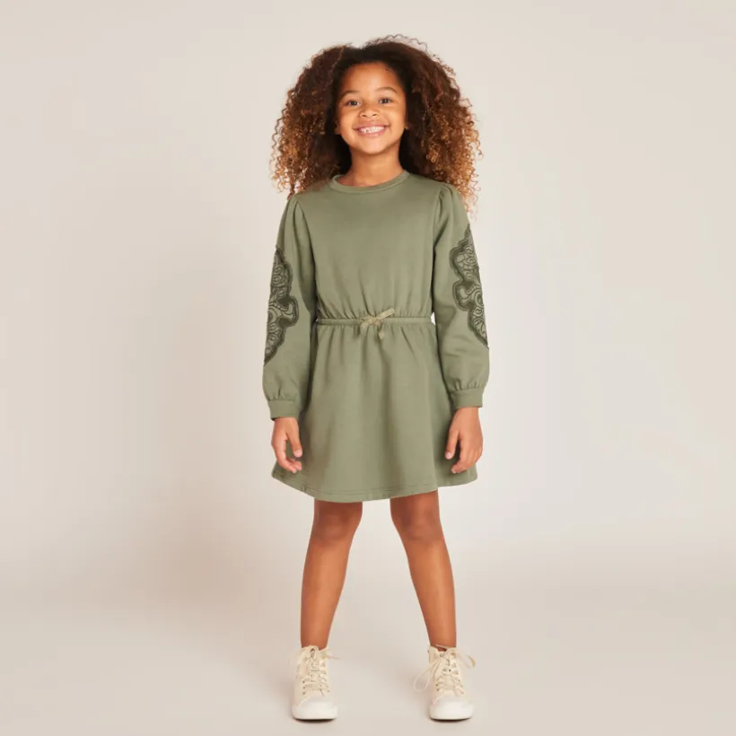 Robe manches longues en molleton brodé pour fille