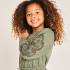 Robe manches longues en molleton brodé pour fille