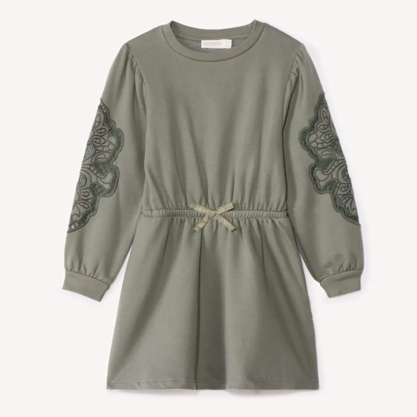 Robe manches longues en molleton brodé pour fille