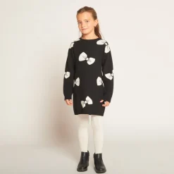 Robe manches longues en tricot motif nœuds pour fille