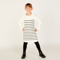 Robe manches longues en tricot rayé pour fille