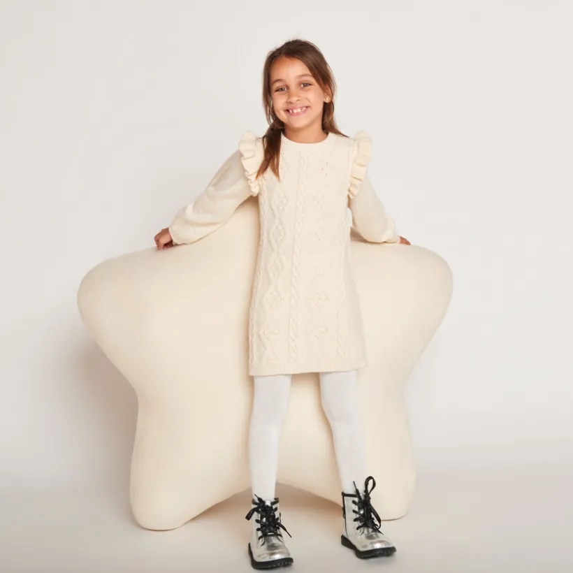 Robe manches longues en tricot uni pour fille