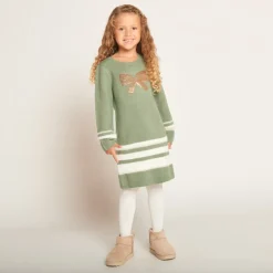 Robe manches longues en tricot avec sequins fantaisie pour fille