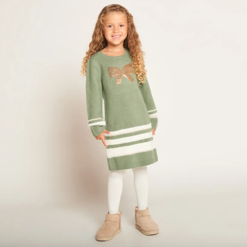 Robe manches longues en tricot avec sequins fantaisie pour fille