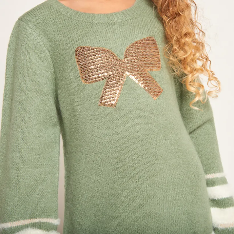 Robe manches longues en tricot avec sequins fantaisie pour fille